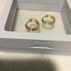 Gold Laminated  Tone Greek Key Hoop Earrings Womens Fashion Jewelry
